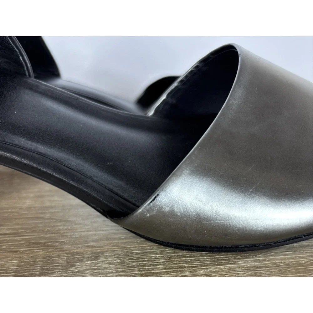 Eileen Fisher Vera Cuoio Leather Block Heel Sandals Pewter Black Womens 7.5
